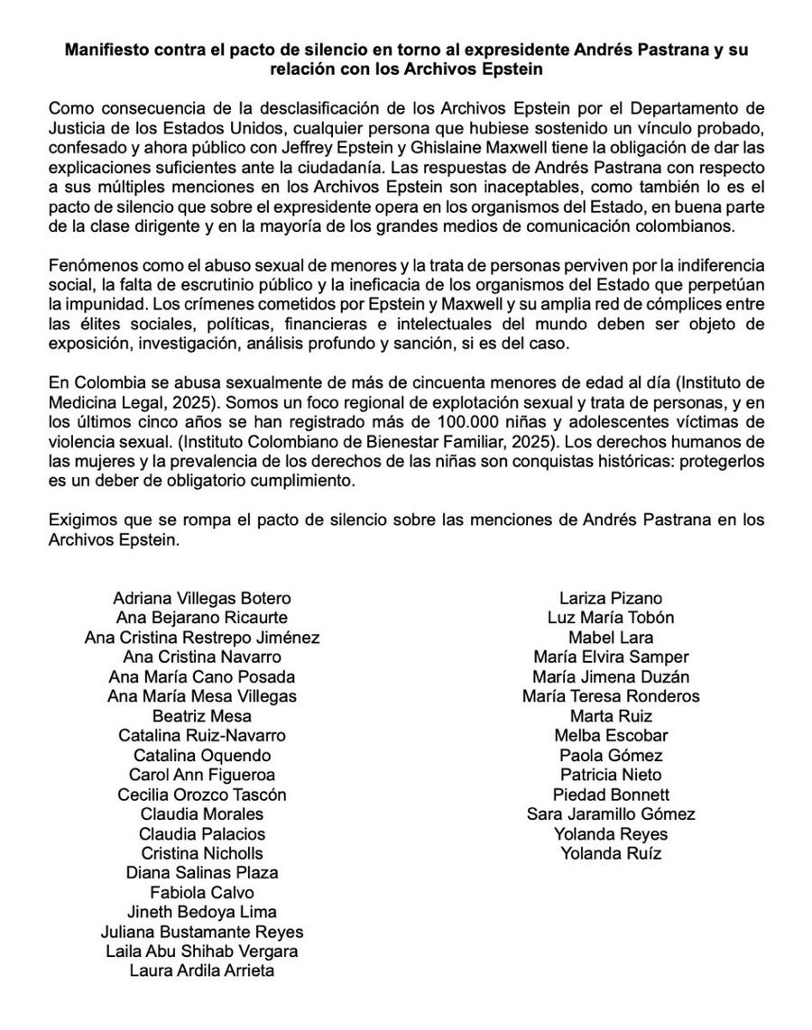 #NoAlPactoDeSilencio | Desde <a href="/lanuevaprensaco/">La Nueva Prensa</a> nos sumamos y exigimos explicaciones suficientes del expresidente <a href="/AndresPastrana_/">Andrés Pastrana A</a>, sobre sus vínculos con G. Maxwell y J. Epstein y de sus visitas a Colombia. Además, las investigaciones, juzgamiento y sanciones que correspondan.