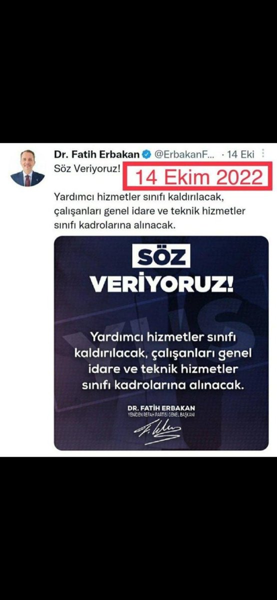 <a href="/avabdullahguler/">Abdullah Güler</a> <a href="/RTErdogan/">Recep Tayyip Erdoğan</a> Sn Başkan #YardımcıHizmetlerSınıfı büyük bir düzenleme değildir 

2005 <a href="/Akparti/">AK Parti</a> 
2018 <a href="/MhpTbmmGrubu/">MHP TBMM Grubu #MHP</a> 
2022 <a href="/rprefahpartisi/">Yeniden Refah Partisi</a> 
2023 <a href="/MHP_Bilgi/">MHP</a> 

#YardımcıHizmetlerSınıfı na söz verdi

Sadece özlük hakkı Eğitim ve mesleğe göre genel idare ve teknik hizmetler sınıfına geçişin yapılması