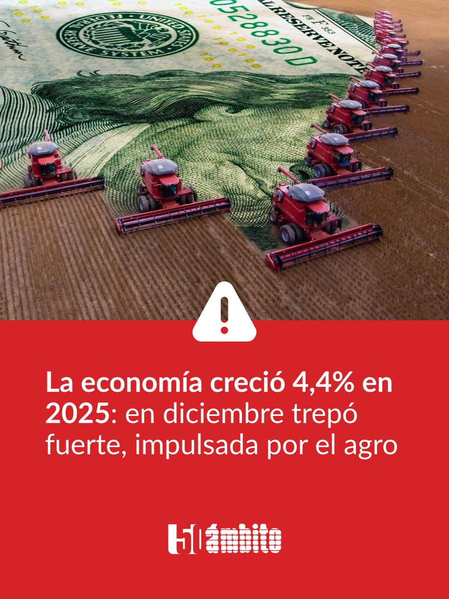 La economía rebotó fuerte en el cierre del año pasado, impulsada fundamentalmente por la gran cosecha de trigo, que contrastó con las caídas en la industria y el comercio. De este modo, en el acumulado de 2025 el EMAE creció 4,4%, a la espera de la ratificación con los datos del
