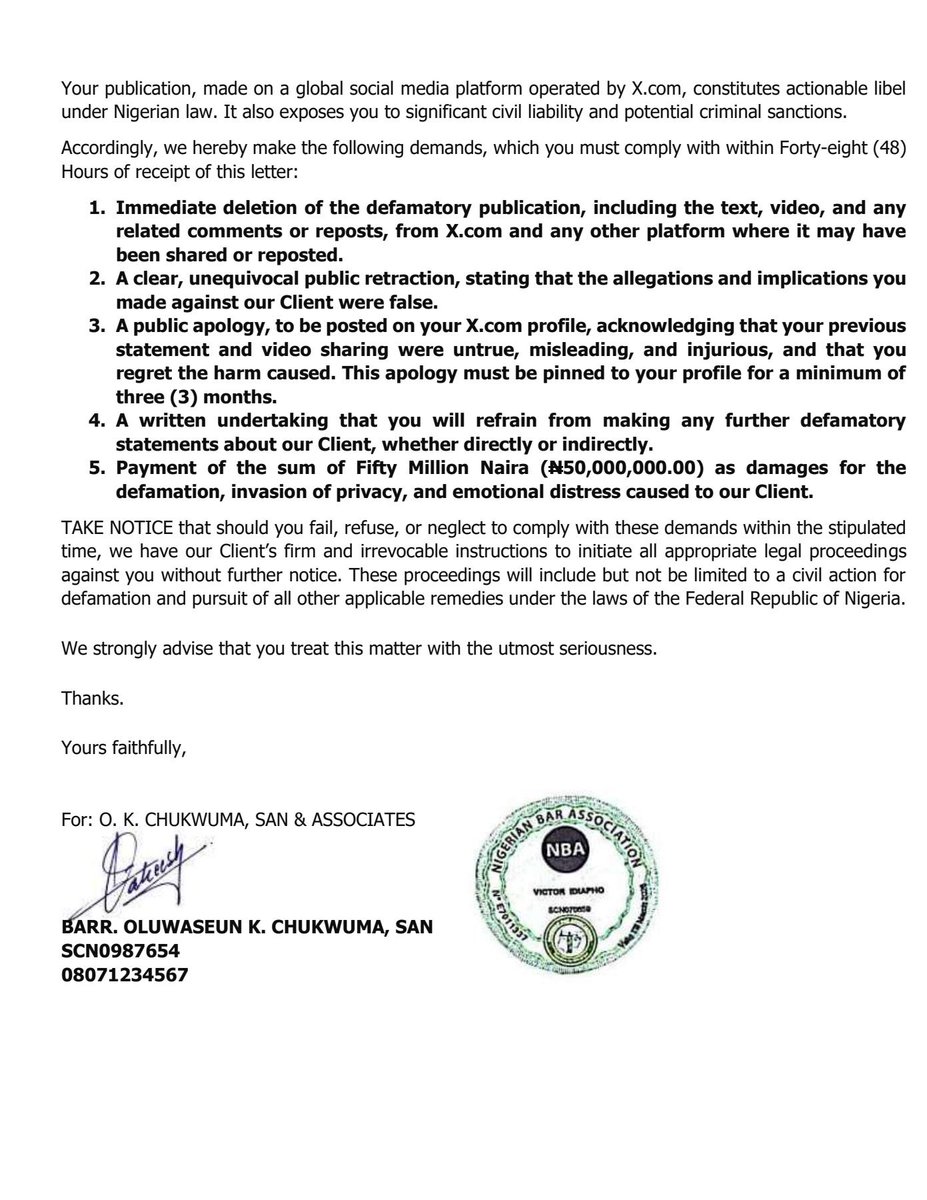 I have received formal notice of legal action concerning a video I am alleged to have posted about Ivana a few weeks ago. I want to state clearly that I did not post the video referenced. I am reviewing the claims with legal counsel to understand the basis of this action and will