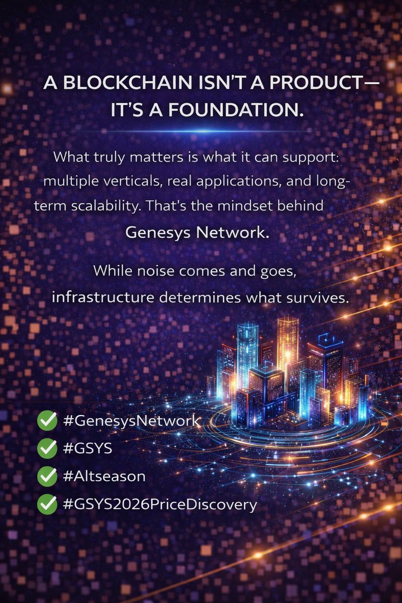 FOsinachi9124's tweet photo. A blockchain isn’t a product — it’s a foundation.
What truly matters is what it can support: multiple verticals, real applications, and long-term scalability. That’s the mindset behind Genesys Network. infrastructure determines what survives.
#GenesysNetwork
#GSYS
#Altseason https://t.co/HoT8lVaQUq