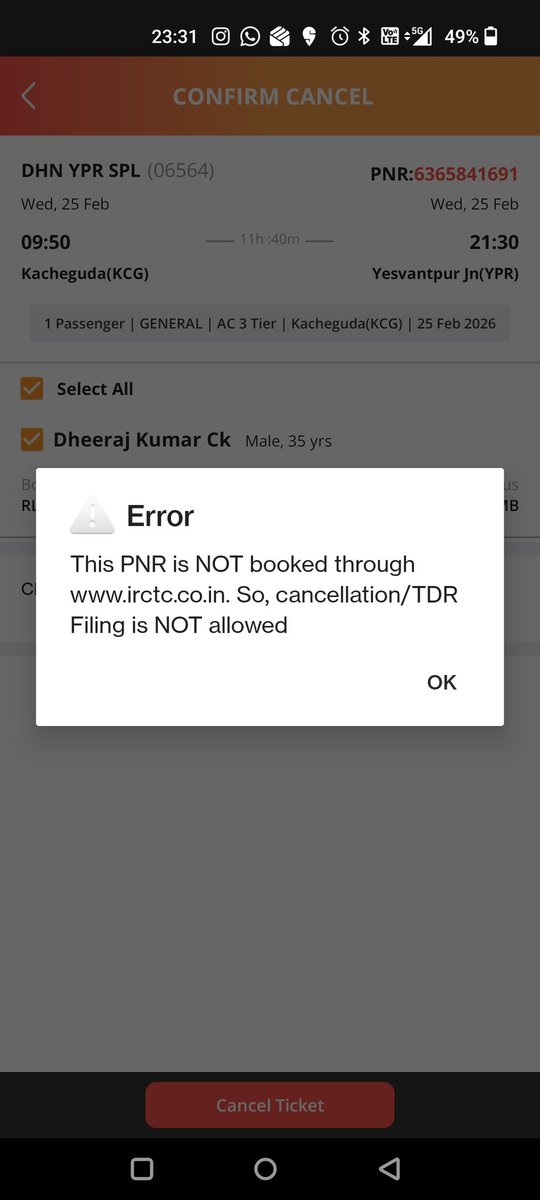 dheerajkumarck's tweet photo. I hav booked a ticket wit @makemytrip @makemytripcare m trying to cancel the ticket.U are not allowing me to cancel the ticket stating tat the chart is prepared.I hav checked the IRCT they haven't prepared the chart. Kindly cancel the ticket n process d refund https://t.co/Gc70xxOY8a
