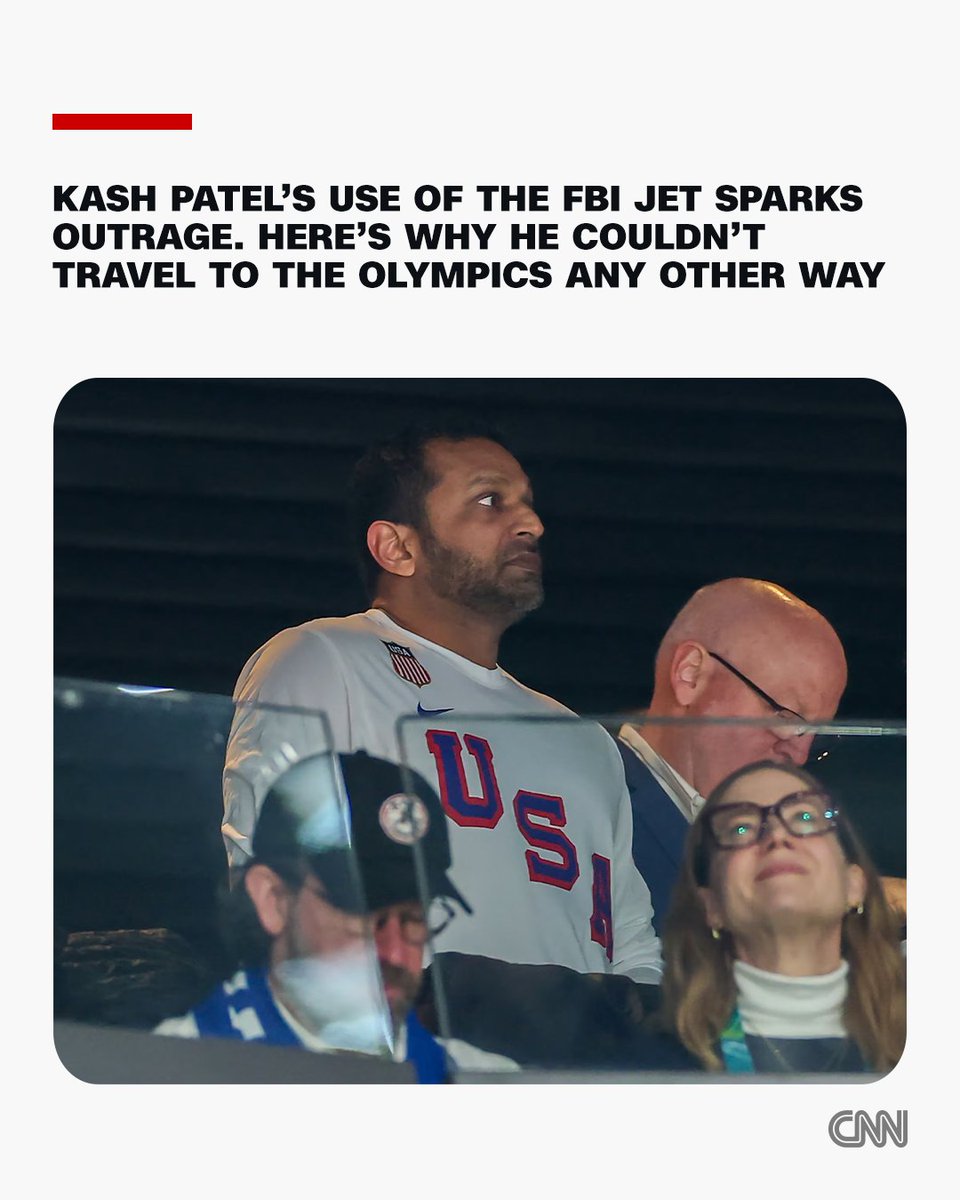CNN's tweet image. The FBI for days fought off criticism of hockey-loving Kash Patel's trip on the agency plane to Italy for what the bureau said was long-planned official business, which coincided with the medal round of play for Team USA.

Much of the criticism centers on Patel's use of an FBI
