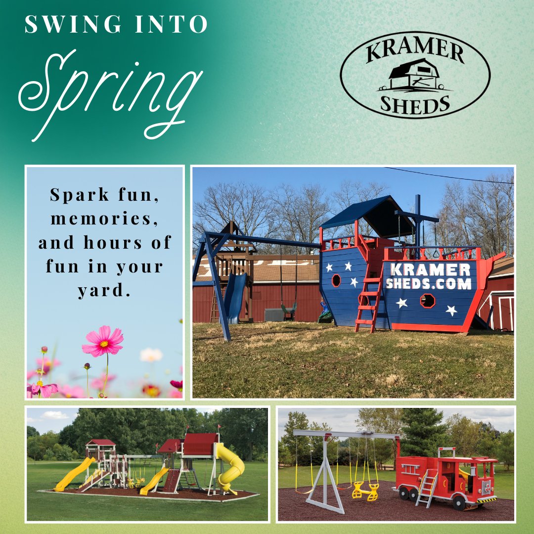 KramerSheds's tweet photo. Spring is just 3 weeks away and parents, we have just what the doctor ordered.

Get your backyard ready with our swingsets or playsets. 

Allow the endless fun to start right at home! Begin at https://t.co/JfWSawwOco https://t.co/GEpIY3I1Ew