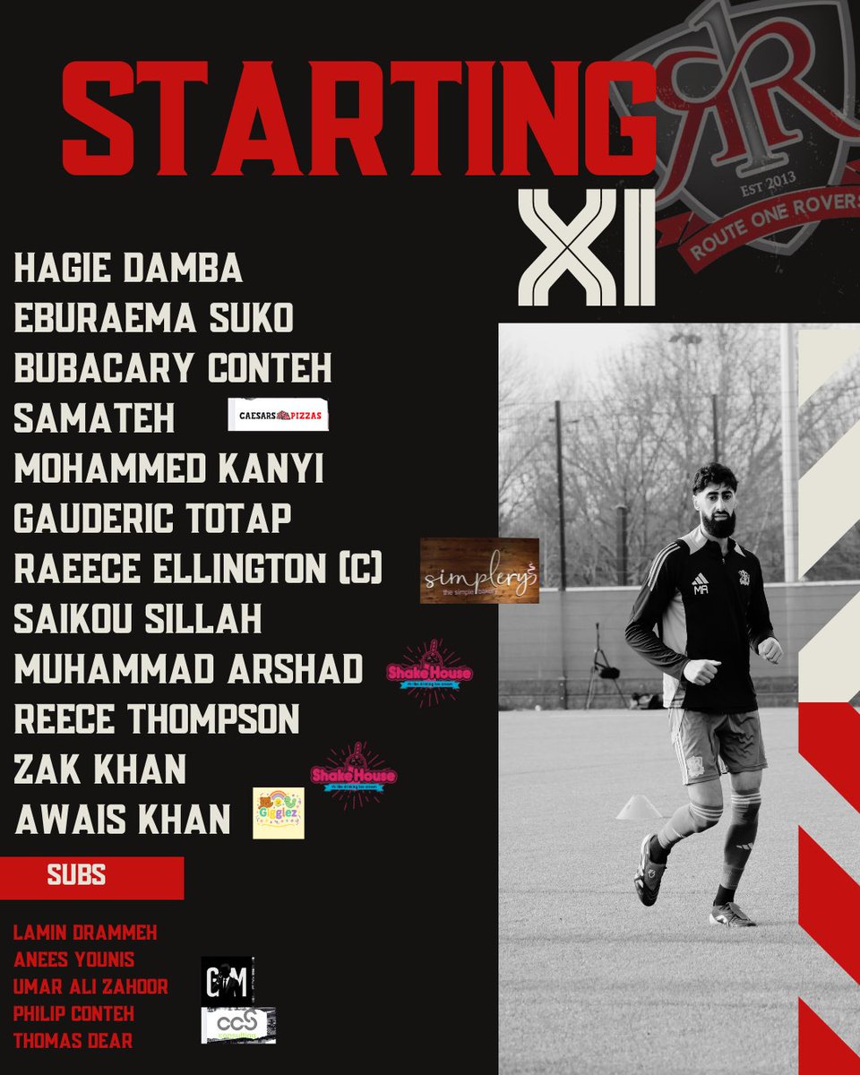 R1_Rovers's tweet photo. 🚨 TEAM NEWS 🚨
Here’s how Route One lines up today!
Strong XI ready to put in the work, with captain Raeece Ellington leading the side. New signing Lamin Drammeh is named on the bench and ready to make his debut 👀
Let’s go, Route One! 💪⚽ #RouteOne #Matchday https://t.co/KYT3J3vP85