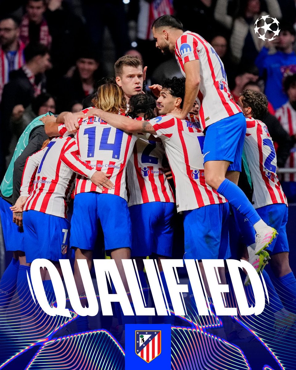 ChampionsLeague's tweet photo. Atleti book their spot in the round of 16 ❤️🤍

#UCL https://t.co/2R8VKDHvkq