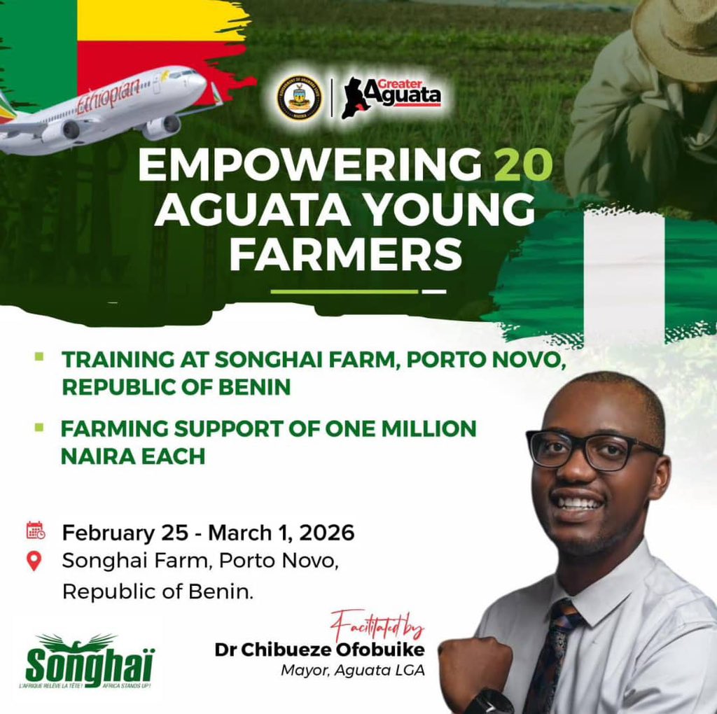 I am delighted to share that tomorrow, twenty Aguata young farmers will depart Aguata LGA for a three days of intensive training at Songhai Farm, Porto Novo, Republic of Benin. 

Songhai Farm is an integrated, zero-waste agricultural model founded in 1985, focusing on