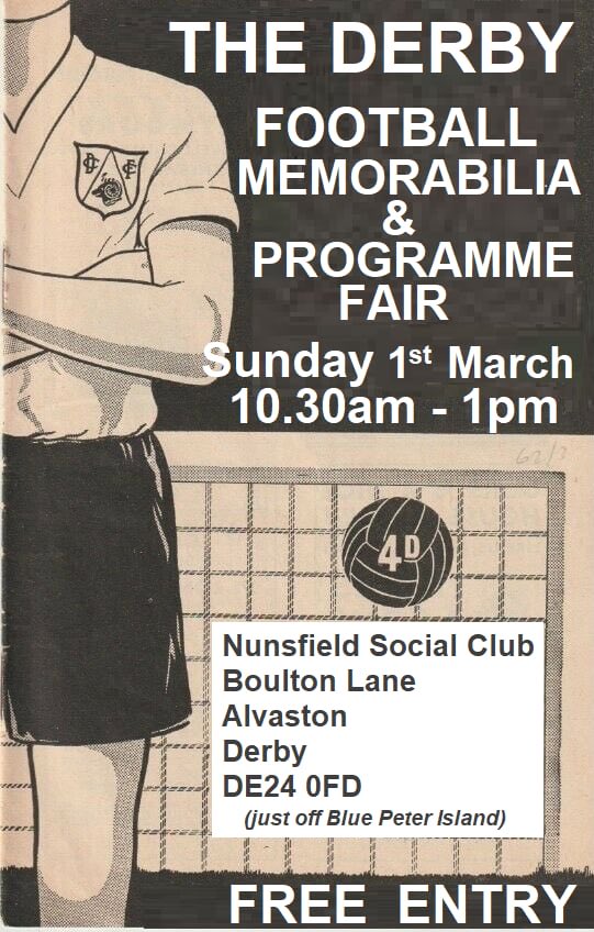 Littleover_Rams's tweet photo. I have a stall at the Derby programme fair this Sunday!! There will be a huge  selection of programmes, tickets, photos and other football memorabilia for sale. Why not come along? https://t.co/n1MSalDspF