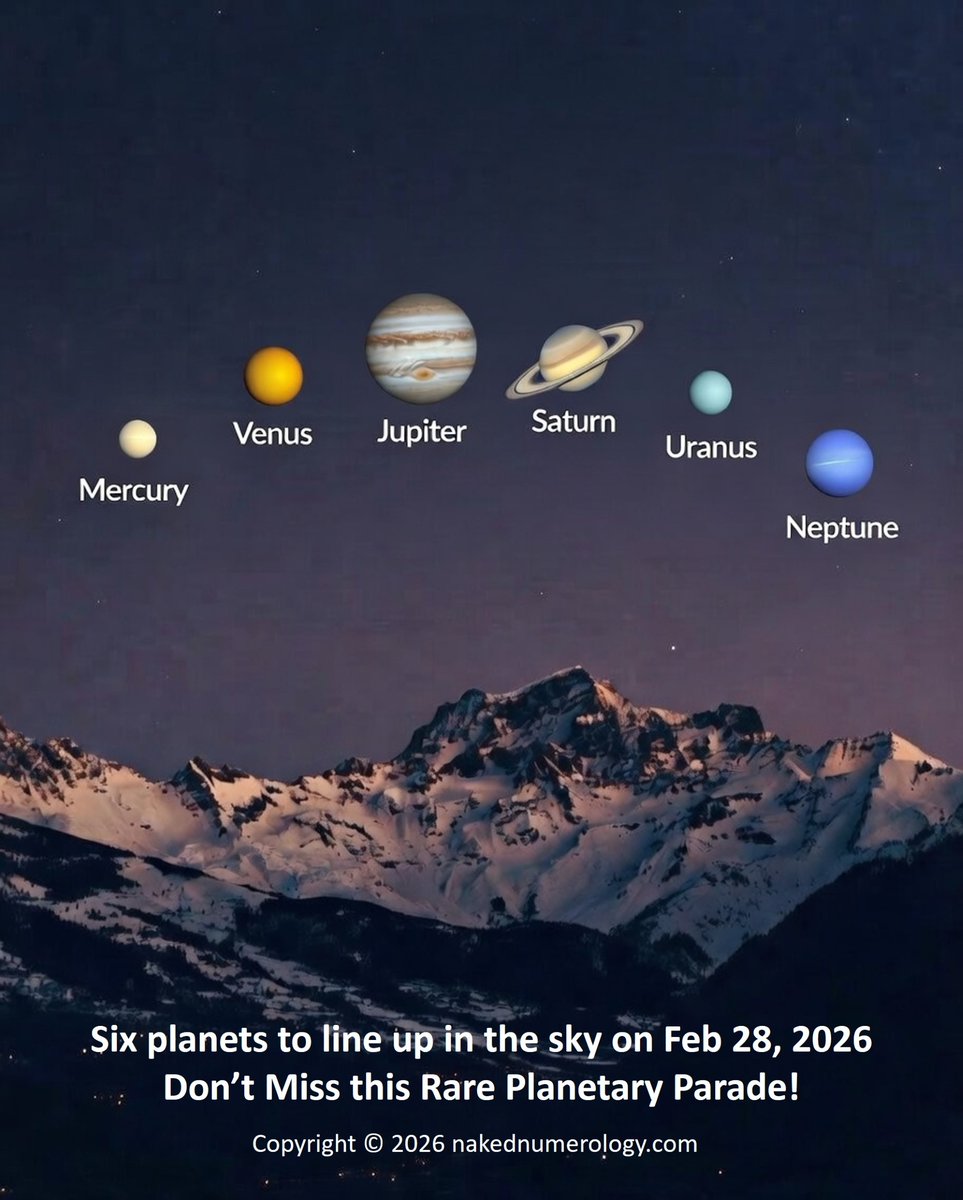 🚨Mark Your Calendars

FEBRUARY 28, 2026

A rare SIX-planet parade glow-up lights up the night sky! Mercury, Venus, Jupiter, Saturn, Uranus, &amp; Neptune are peacefully aligned — floating together in our sky.
A reminder we're all on the same cosmic ride. 🪐🔭