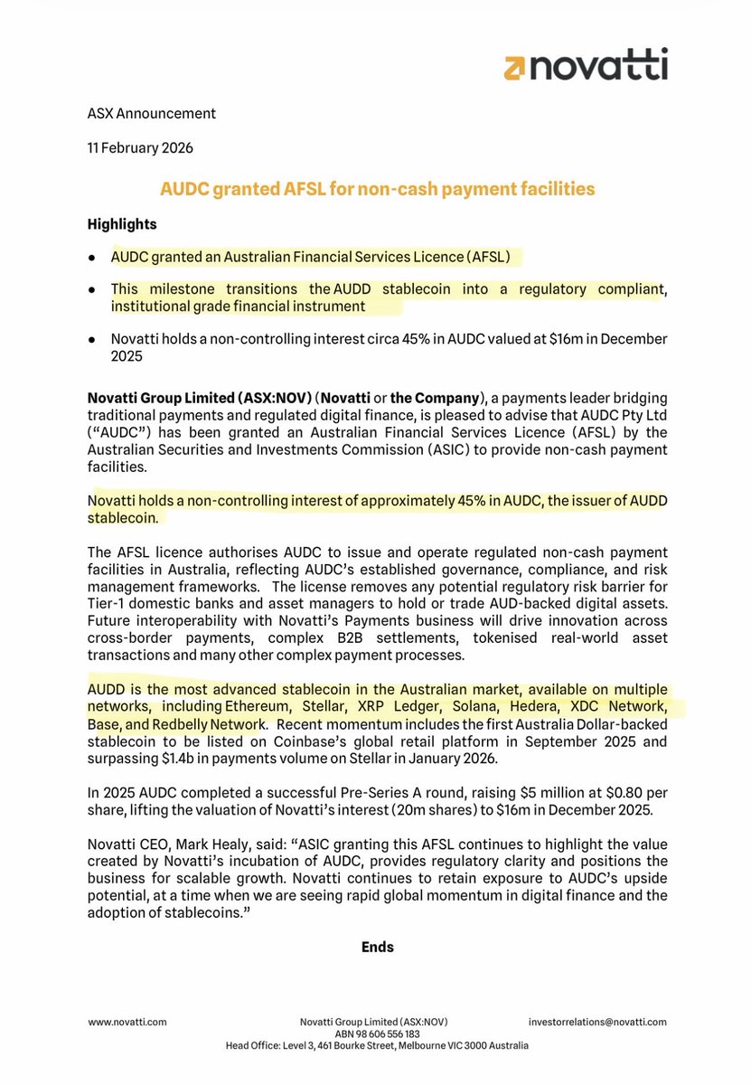 ‼️ FEBRUARY 2026: AUDD, THE MOST ADVANCED AUSTRALIAN STABLECOIN, WILL LEVERAGE XLM, XRP, HBAR, AND XDC‼️

Documented below.📝👇