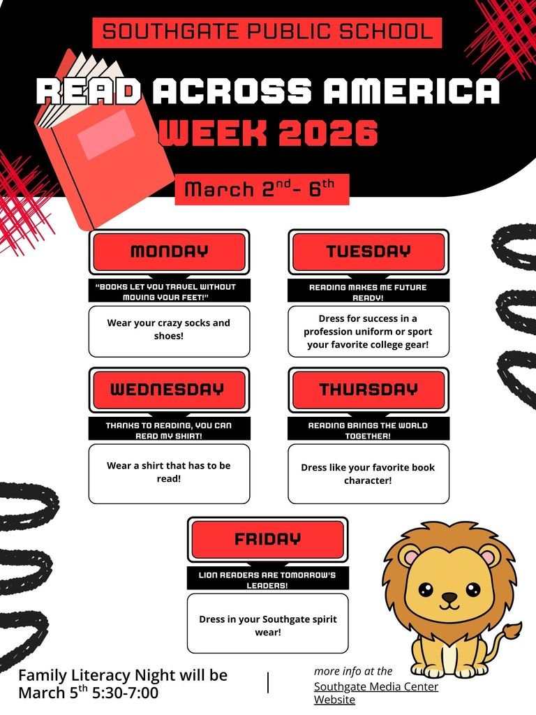 Join us in celebrating Read Across America week March 2nd-6th!  We have plenty of activities planned for next week including Family Literacy Night, the book fair and dress-up theme days! Today's readers are tomorrow's leaders!
