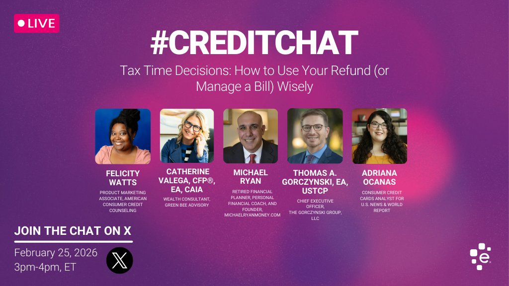 AdrianaOceans's tweet image. Join me and other experts tomorrow with @Experian as we talk about how to best utilize your tax refund 👀
#creditchat #credit #personalfinance #taxes