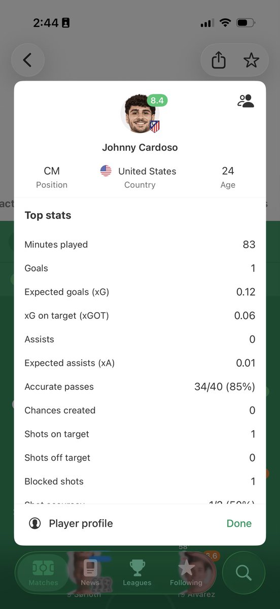 usmntsoccerguy's tweet photo. Johnny Cordoso with a goal and great 83’ in Atletico‘s 4-1 (agg 7-4) #UCL win over Brugge 🔥 🔥 

This after going a really solid 90‘ midweek vs Espanyol

Johnny is really coming into his own at Atletico ⚓️💪 https://t.co/zqzHwAnIBW