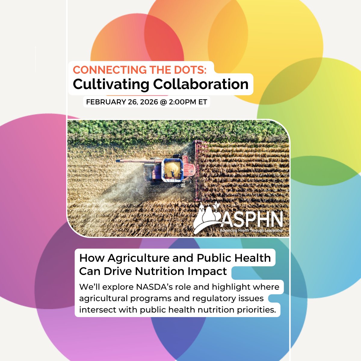 How can agriculture &amp; public health work better together?

Join ASPHN + <a href="/NASDAnews/">NASDA</a> Feb 26 (2–3 PM ET) for #ConnectingTheDots.
asphn.org/events/ctd-web…