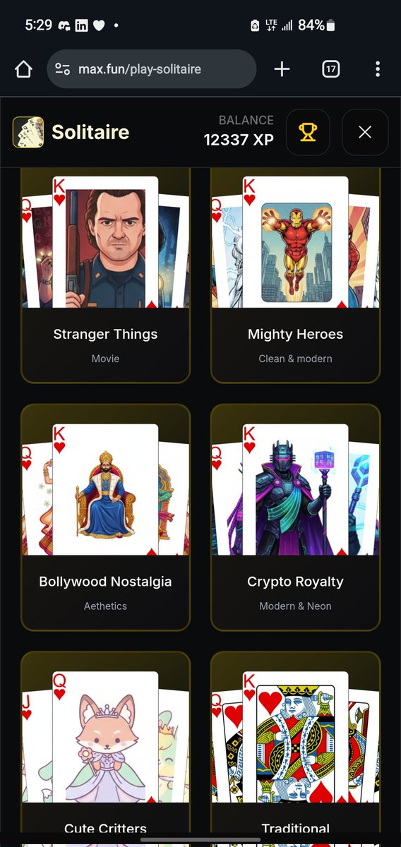 If you're on <a href="/maxdotfun_/">Max.Fun</a> 

I'd like to know which one is your favorite Solitaire game here. I personally liked the stranger things series.

If you wanna play join the waitlist - there's alot of spots for everyone 😉