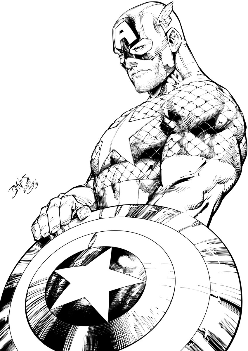 Captain America inks over Ed Benes Pencils.