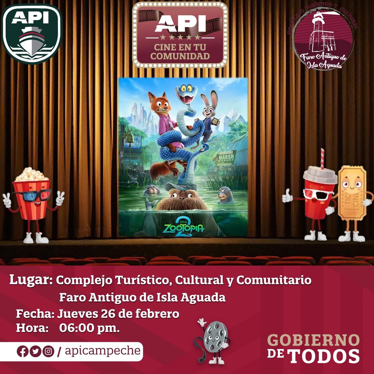 apicampeche's tweet image. Isla Arena | #APICAM | #DirecciónDeVinculación 
📣 ❗💯 #APICINE  💯❗

🗓 𝗙𝗲𝗰𝗵𝗮: Jueves 26 de febrero de 2026 
⏰ 𝗛𝗼𝗿𝗮𝗿𝗶𝗼: 6:00 PM.
📌𝗟𝘂𝗴𝗮𝗿: Complejo Turístico, Cultural y Comunitario Faro Antiguo de Isla Aguada.
⚓¡Les esperamos!    #AccesoLibre.