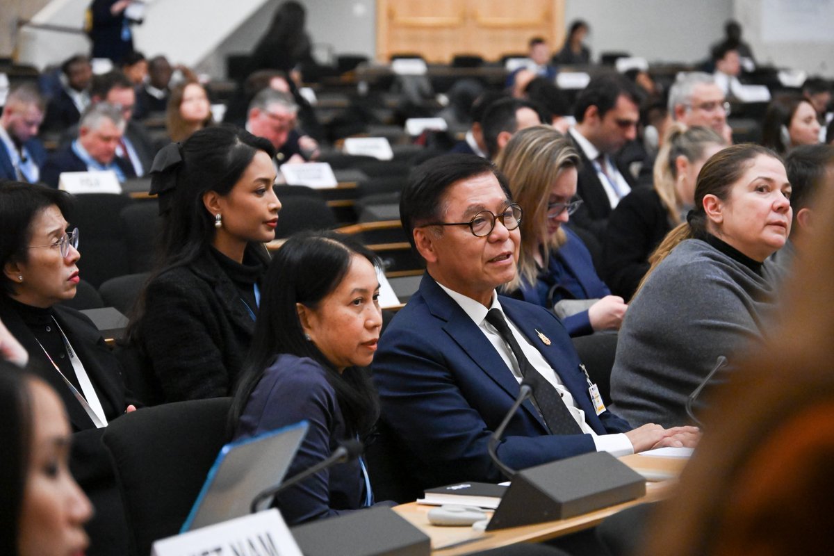 MFAThai's tweet photo. FM @SihasakPh delivered a statement at the HLS of the 61st UNHRC Session in Geneva, underscoring importance of multilateral cooperation and highlighting transnational online scams as a global human rights crisis directly impacting Thailand. He reaffirmed Thailand’s commitment to intl. cooperation to dismantle such criminal networks. Responding to Cambodia’s remarks on the border situation, FM stressed that allegations are unfounded and Thailand remains committed to dialogue and the ceasefire while firmly safeguarding its sovereignty and territorial integrity. (24 Feb 2026) #HRC61