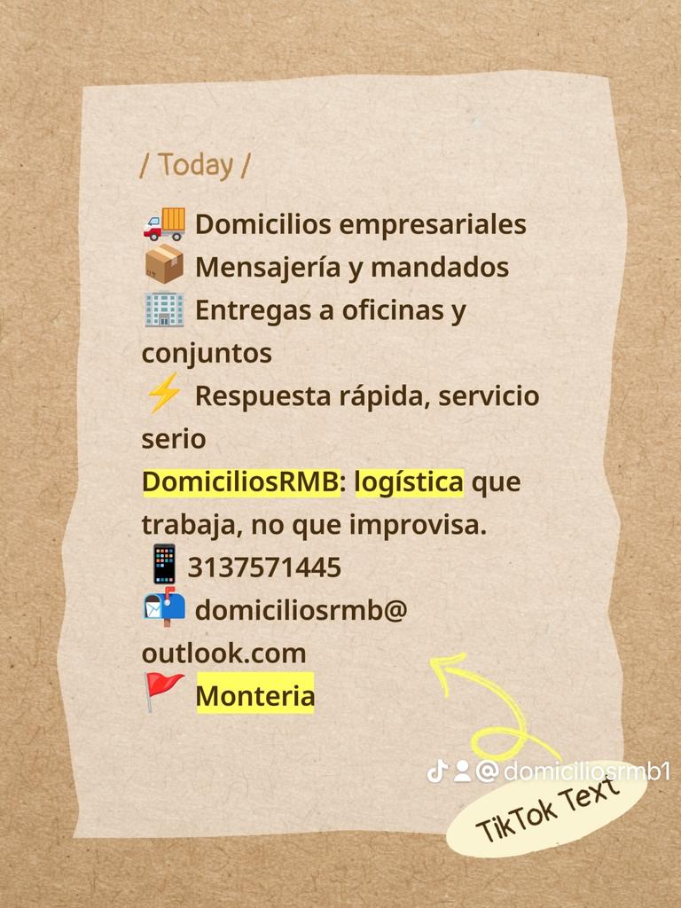 🙋🏻
..
📱3137571445
📬 domiciliosrmb@outlook.com 
🚩 Montería