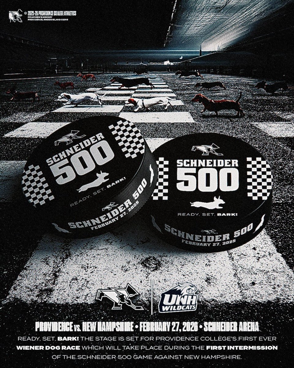 Our first-ever Schneider 500 wiener dog race will take place this Friday night during the first intermission against UNH!

We’ll see you there, Friartown!