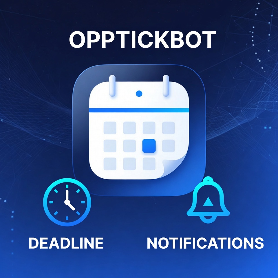 amiprin7's tweet photo. Tired of forwarding internships, scholarships, hackathons &amp; jobs to Saved Message then forgetting them?  I built https://t.co/wxGHitqD3U ,so Forward any opportunity → it auto-detects deadline/title/type, you confirm and it reminds you (7d/3d/1d + deadline day) so never miss out. https://t.co/UPE7pbfiZV