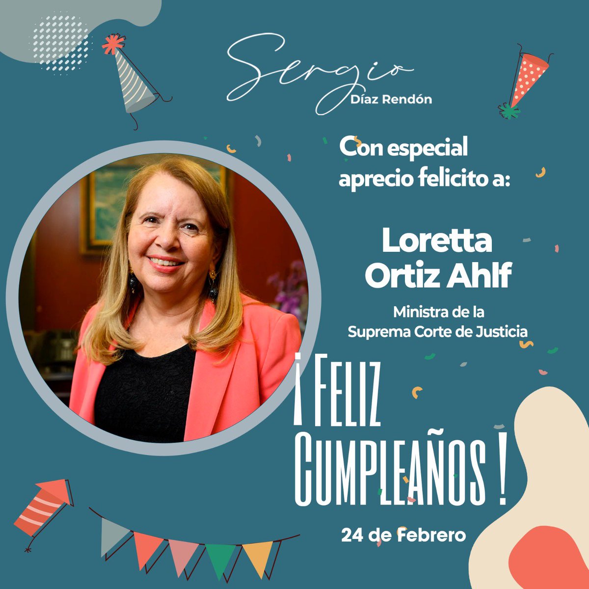 Felicito a la Ministra <a href="/lorettaortiza/">Loretta Ortiz Ahlf</a> Loretta Ortiz Ahlf, de la Suprema Corte de Justicia, por motivo de su cumpleaños.
Reconozco su compromiso con la justicia constitucional y el Estado de Derecho.

¡Feliz cumpleaños Ministra! 🇲🇽