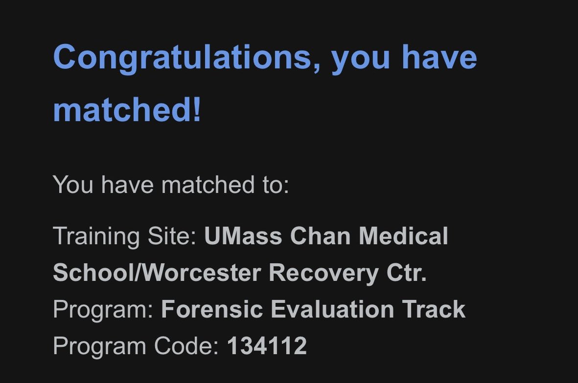brinicdavis's tweet photo. I’m thrilled to announce my predoctoral internship in forensic psychology at @UMassChan. Elated to join this fantastic program with amazing supervisors. I’m one step closer on my journey to become a forensic psychologist. 

#APPICMatch https://t.co/ZOWIl3L9aG