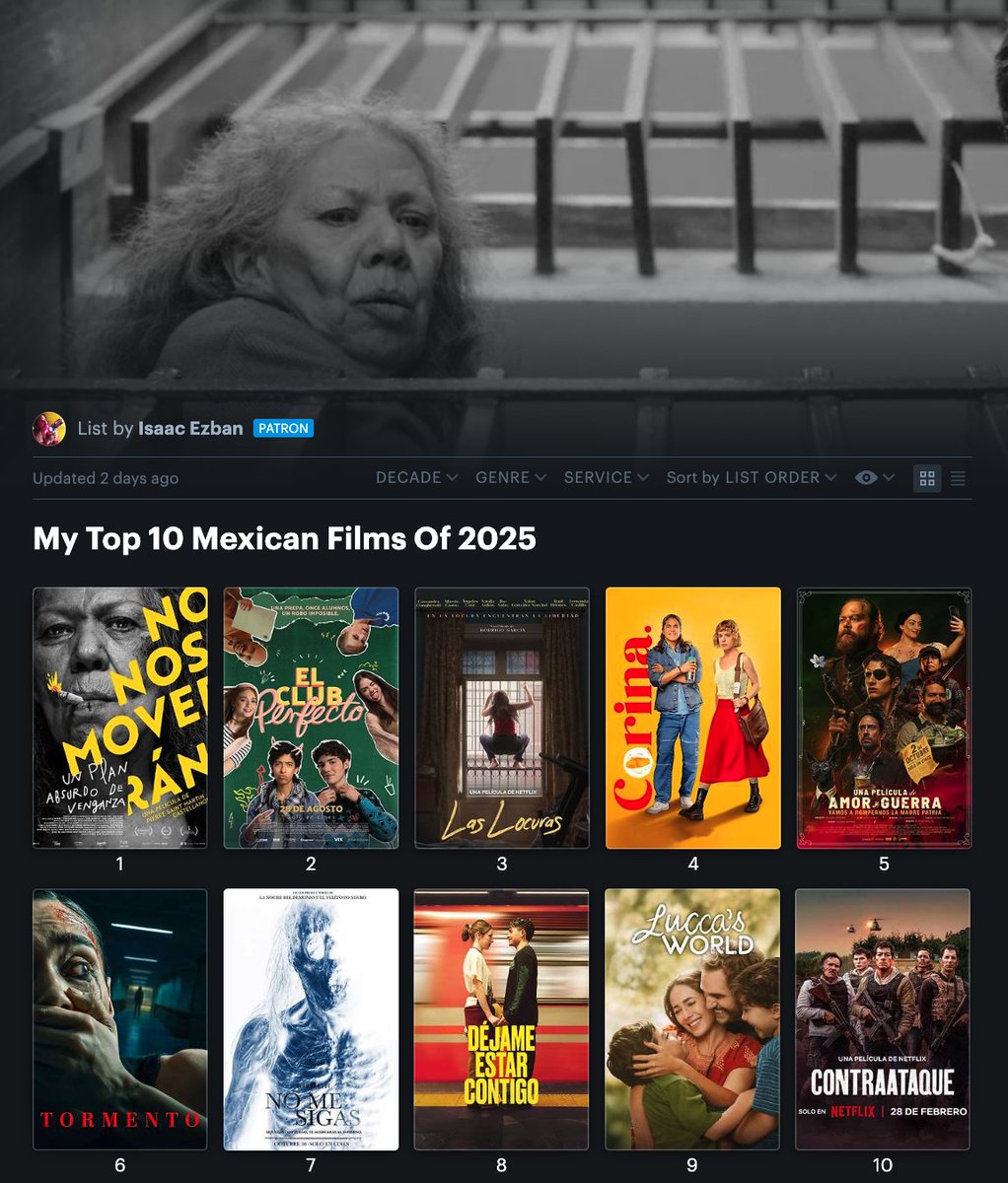 IsaacEzban's tweet image. Celebrando el buen cine mexicano estrenado el año pasado, esta semana en mi #ListOfTheWeek # 304 (y esta toca redactarla en español, porque es sobre cine mexicano), toca mi TOP 10 DE CINE MEXICANO en 2025!!!

Como cada año, la publicación de mi lista de lo mejor del año en el