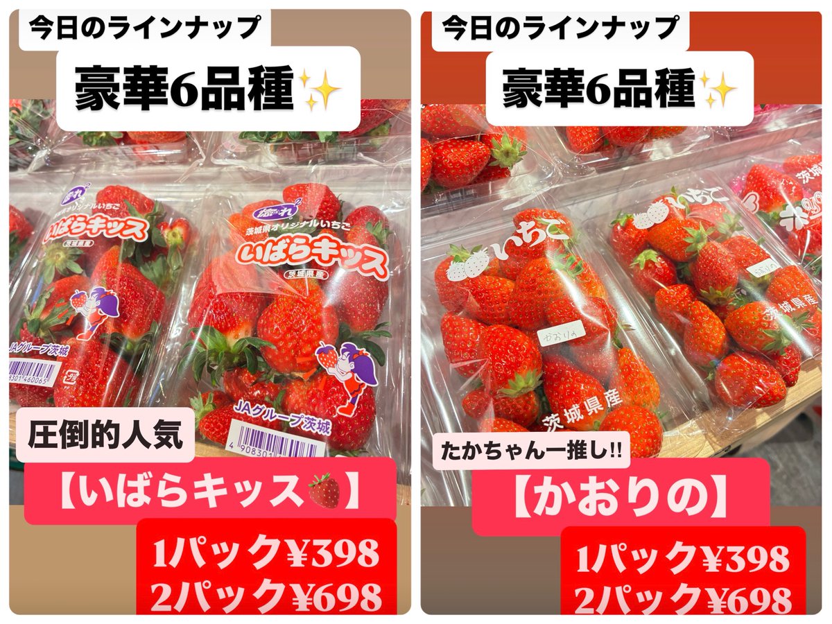 豪華6品種🍓✨】 2/25水も開催！！ いちご🍓 1パック¥398！ 2パック