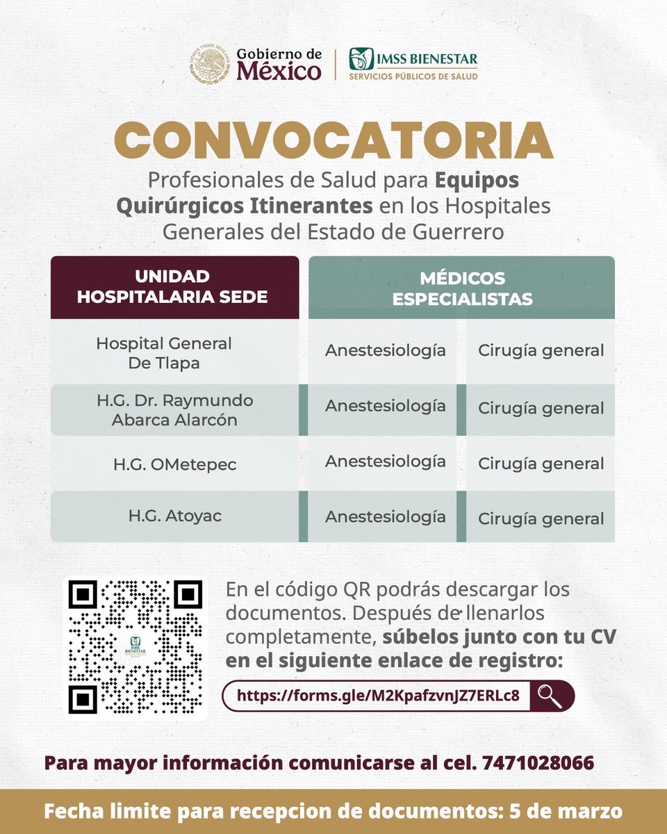 IB_Guerrero's tweet photo. A los Médicos interesados en participar. Únete a nuestro equipo y participa en la convocatoria. https://t.co/y21K3cAD7h