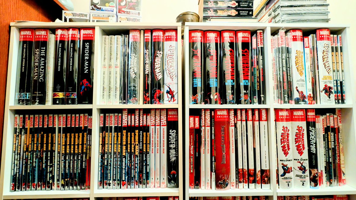 realdmit's tweet photo. @codybot1 @robertliefeld Love seeing shelves like yours. Not enough people read comics nowadays. This photo is from NYE 2024. I need to take an updated shelfie sometime. I'm almost complete for ASM 1-893 in Hardcovers. https://t.co/l9EgNi1Llo