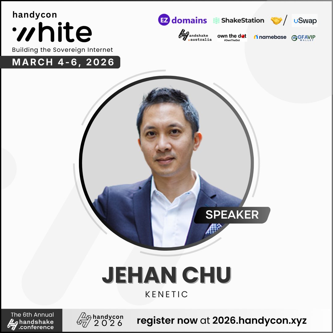 handshakecon's tweet image. The 6th Handshake.Conference kicks off with @michelini  and @collectionist  🤝🤍

Where builders and namers unite for the sovereign internet.

March 4-6 | 2026.handycon.xyz

#HNS $HNS #handshake #domains #web3 #blockchain