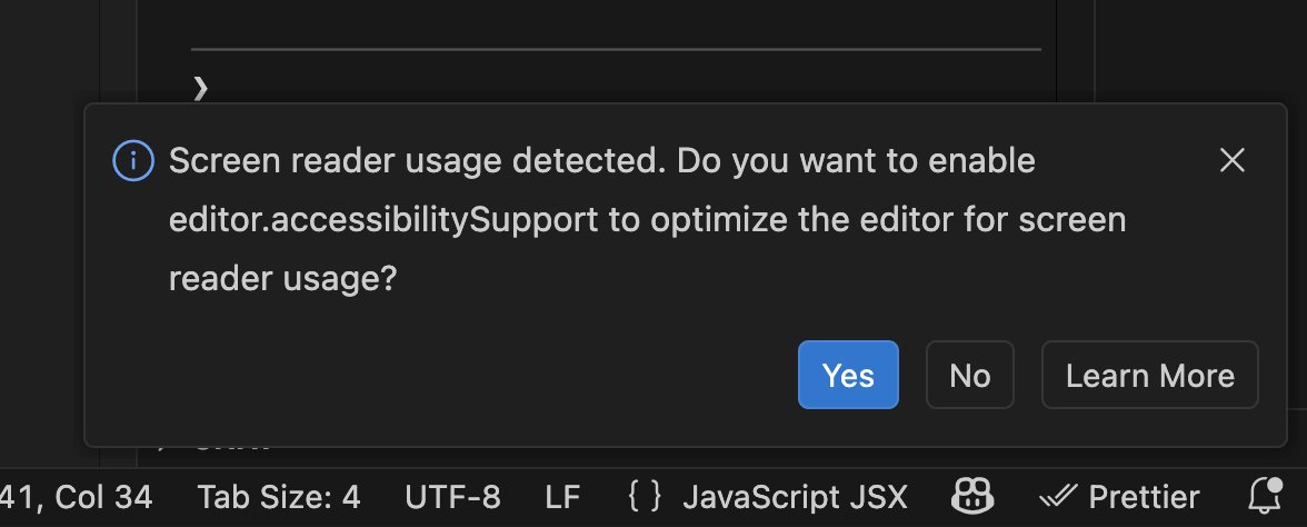 i was pleasantly surprised by VS code pulling settings info into a toast in anticipation of my needing it

although, strangely I was not testing with VO today...