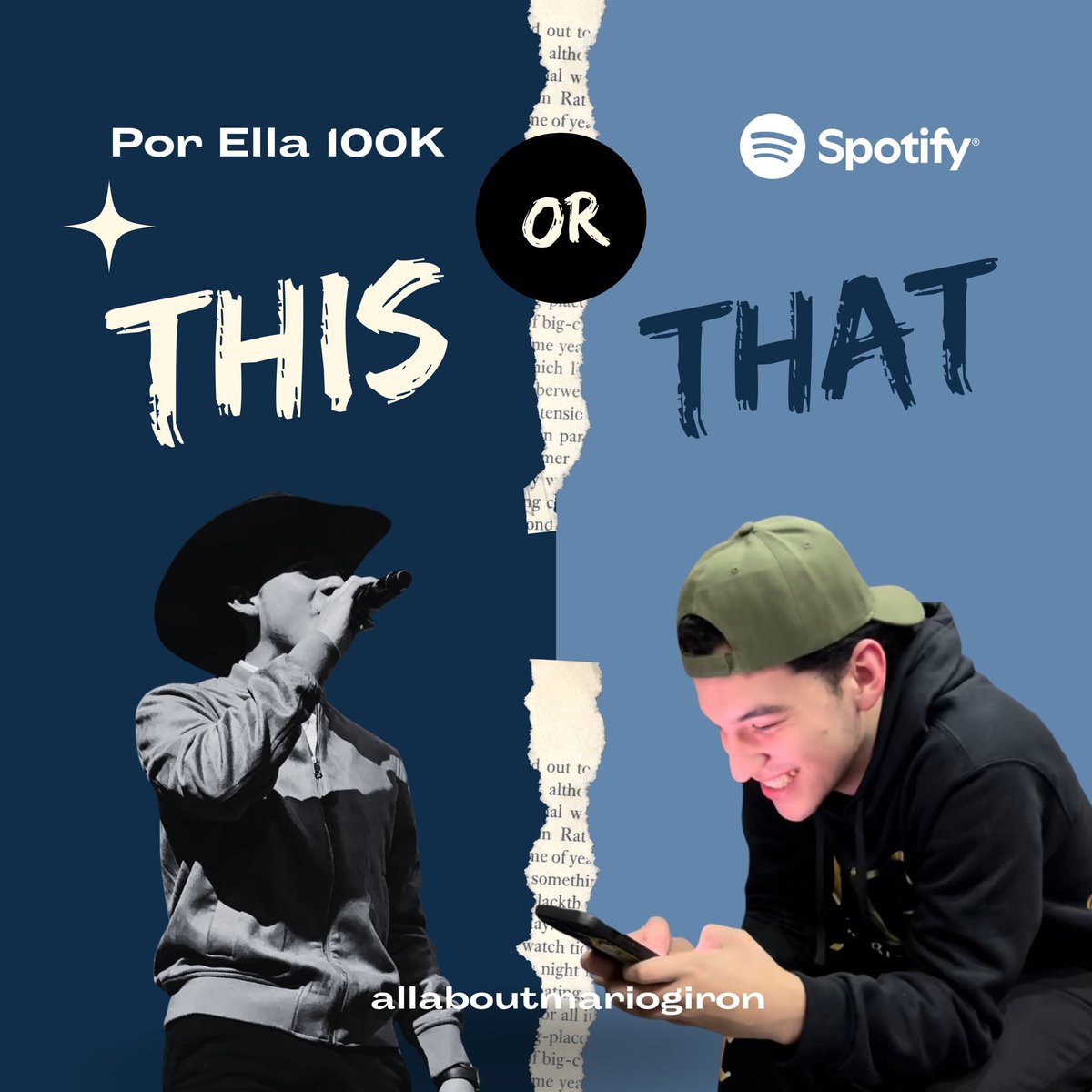 Hilo #3

📣 | THIS OR THAT: Mario con sombrero 🤠 o gorra 🧢

Deja tu elección, SS de reproducción y pega el link de la canción💫

Playlist para reproducir 🎧
open.spotify.com/playlist/75Pl6…

A las 8:00 p.m. dirígete a la cuenta de <a href="/elcaballeroMG/">El Caballero de América MG1</a>
#MarioGirón