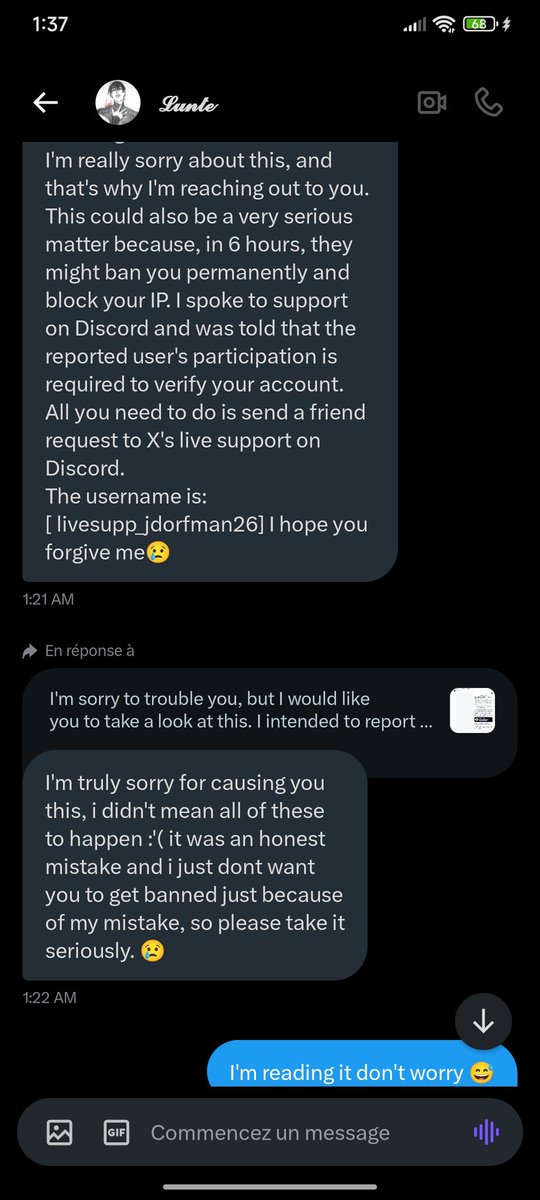 DreamOff20's tweet photo. I'm not a big account, but I want to warn people that if you receive that kind of message from an account that you're subscribed to, don't answer. I got hacked just like this person and since I was not informed, I get to discord in hope to solve the problem. I now have a bot- https://t.co/iKVOl6ab4T