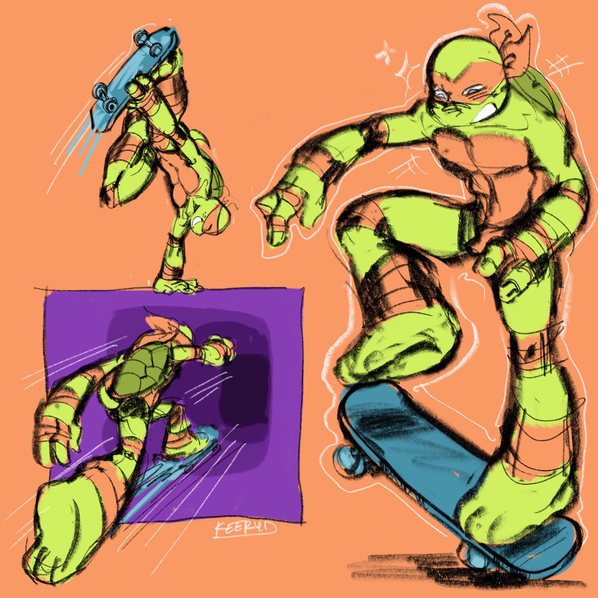 Keerydd's tweet photo. Sketches of mikey and a thing that’s supposed too be a skateboard #tmnt https://t.co/Or6aNOx2qX