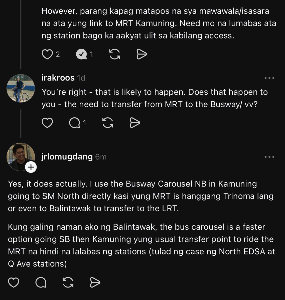 Ang gandang case study on how the EDSA busway and the MRT-3 complement rather than compete with each other ✨