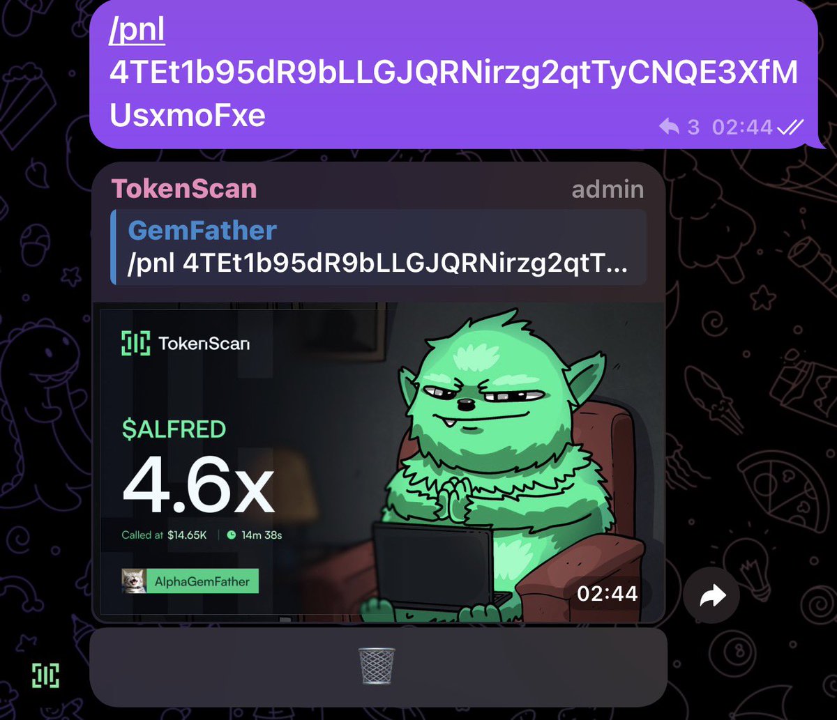 4x profits gained on $Alfred 
Private TG frens eating good 
Ca>

4TEt1b95dR9bLLGJQRNirzg2qtTyCNQE3XfMUsxmoFxe