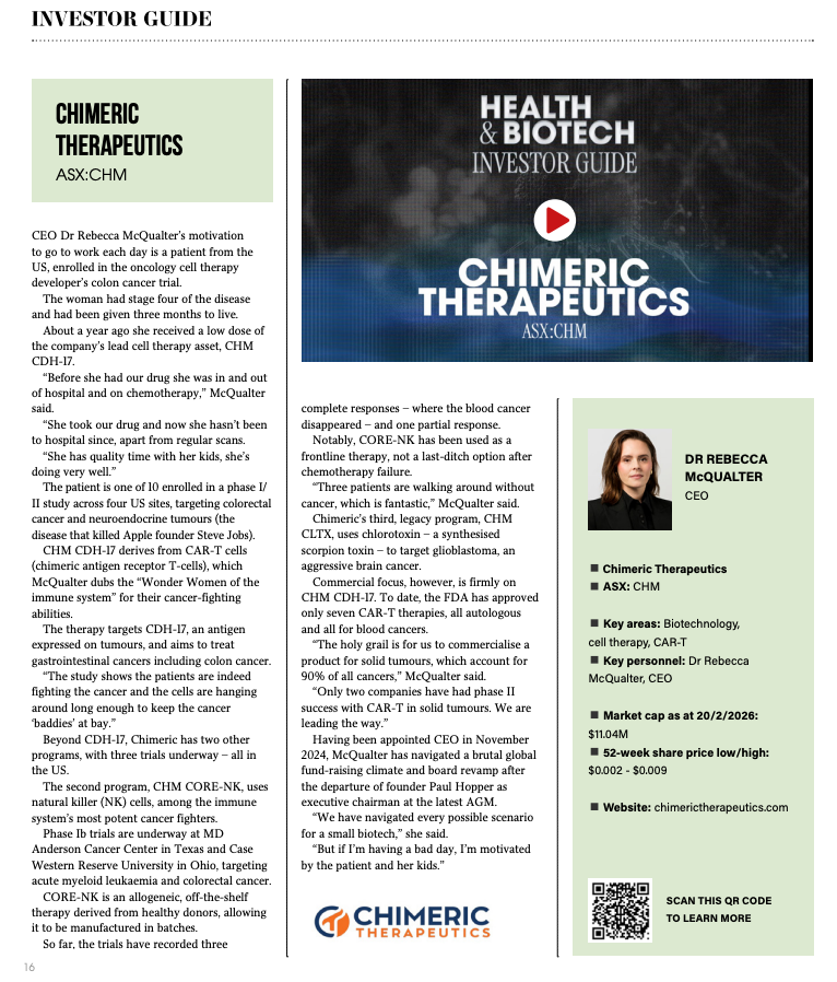 Chimeric Therapeutics ASX: CHM tweet media