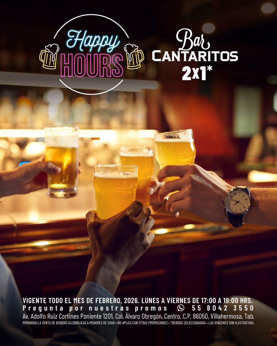 DiarioPresente's tweet photo. 🍺🔥 ¡Es hora del Happy Hours en Bar Cantaritos ! 🔥🍺
Disfruta del 2x1 y arma el plan perfecto con amigos 🍻
🕔 Lunes a viernes | 17:00 a 19:00 hrs
📅 Todo febrero 2026
📲 Pregunta por nuestras promos y ¡brinda como se debe!
#HappyHours #BarCantaritos #AfterOffice #Promo2x1 🍻✨ https://t.co/r3aV4vZKRa