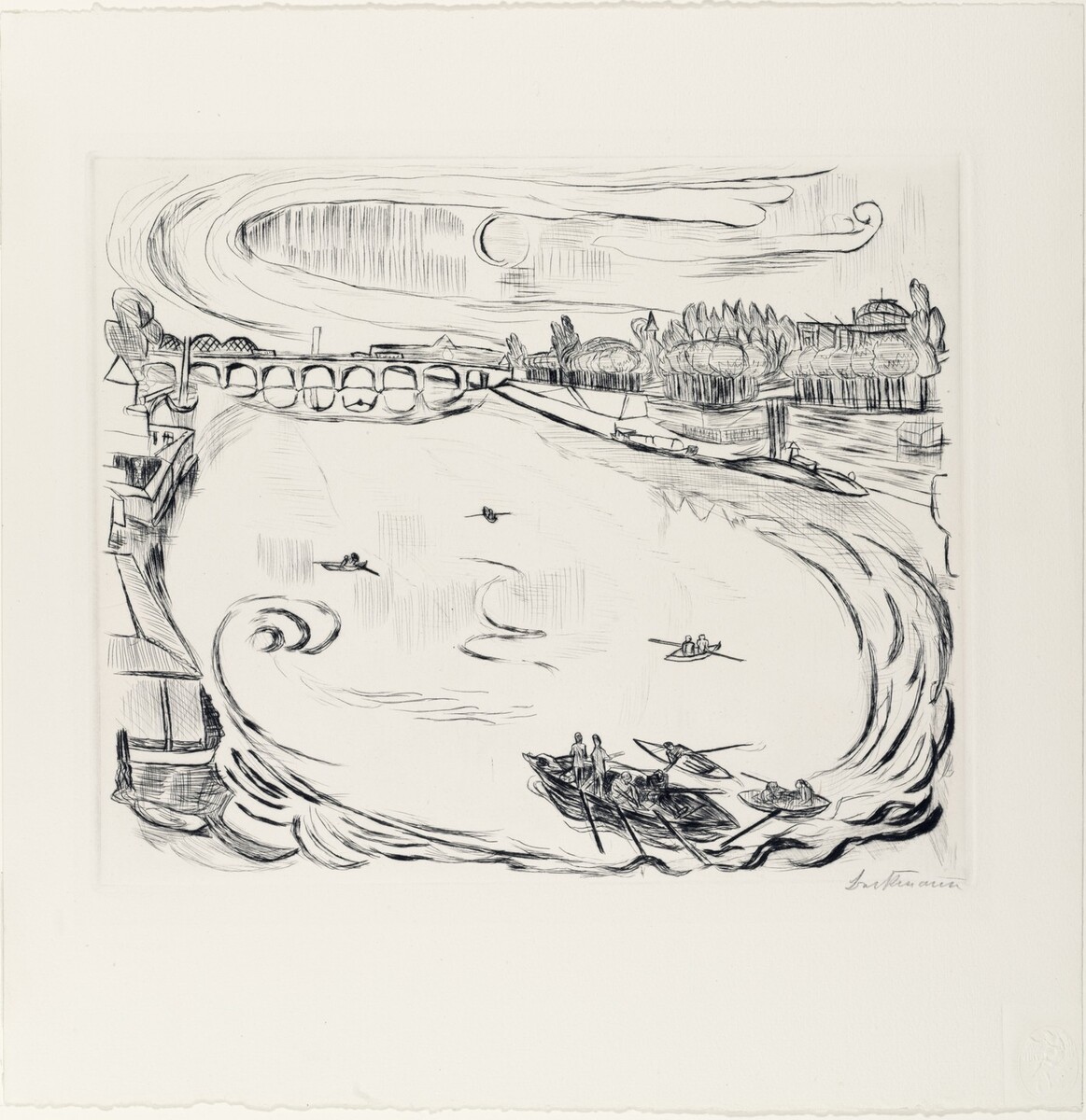 artistbeckmann's tweet image. Main River Landscape (Mainlandschaft) from Faces (Gesichter) #artbots #beckmann