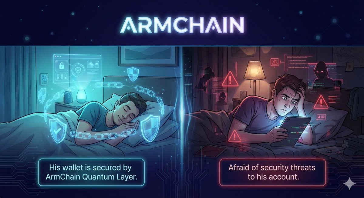 abyssal_plbxc5's tweet photo. Two nights. Two mindsets. 🌙

💙 One sleeps peacefully — his wallet secured by ArmChain Quantum Layer.

❤️ One stays awake — worried about security threats and hacks.

Security isn’t optional in Web3.
It’s everything.

#ArmChain #Web3Security #Blockchain #CryptoSafety https://t.co/AjRi2eKmnH
