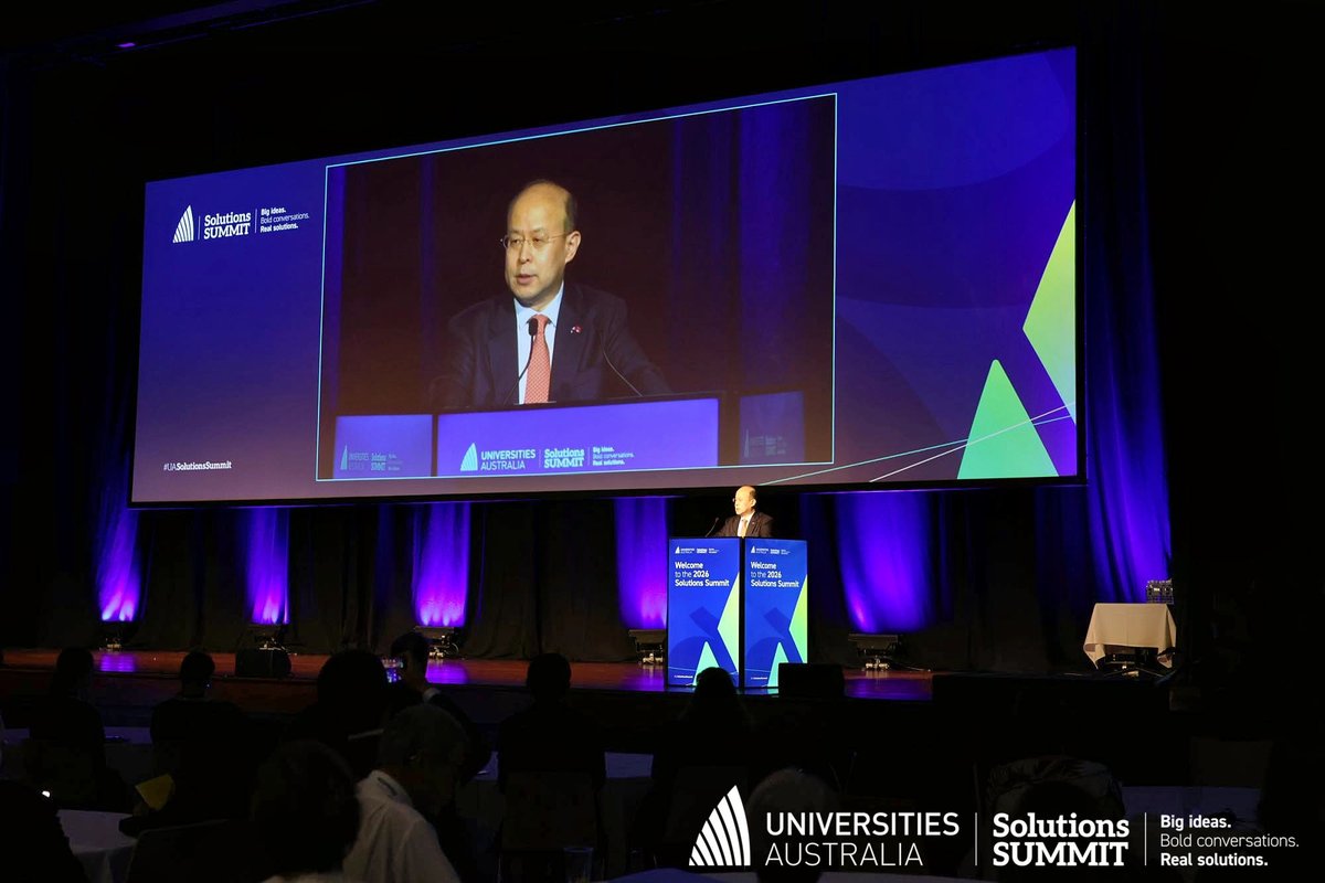 uniaus's tweet photo. His Excellency Xiao Qian, Ambassador of the People's Republic of China, delivers his keynote address on deepening practical engagement in education, and jointly unfolding a new chapter of innovative development at the #UASolutionsSummit. https://t.co/dwlYo4Ti9U