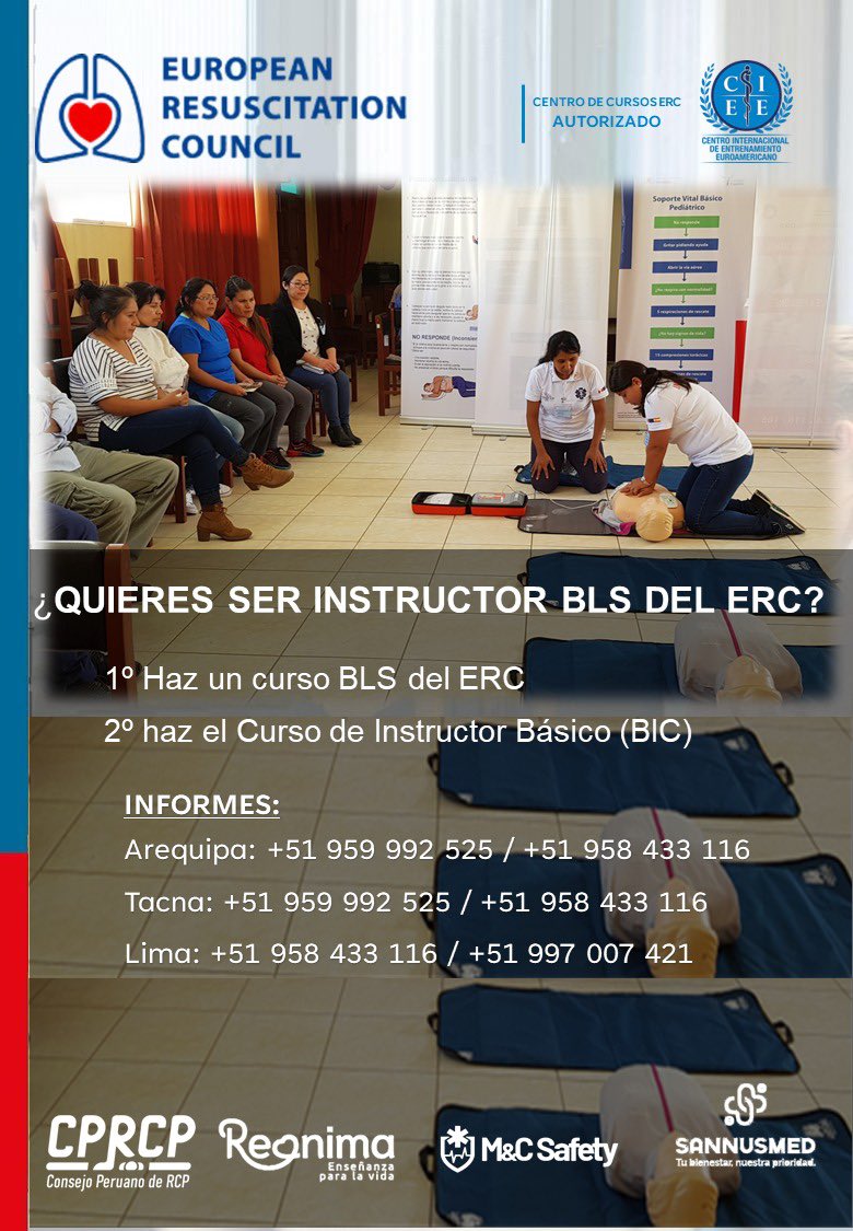 Esta es tu oprtunidad para hacerte docente de cursos BLS acreditados por el European Resuscitation Council, aprende con nosotros a facilitar el aprendizaje del BLS en todo el Perú.
