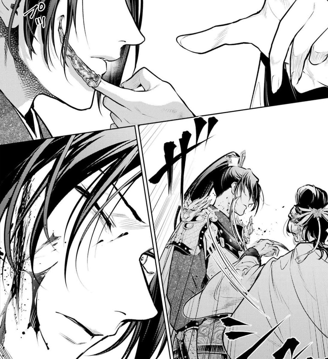 oh my god, in the anime Loulan gently scratched Jinshi’s face, but in Nekokurage’s style girl went feral. you can literally feel Jinshi’s suffering. I think this version is way more epic