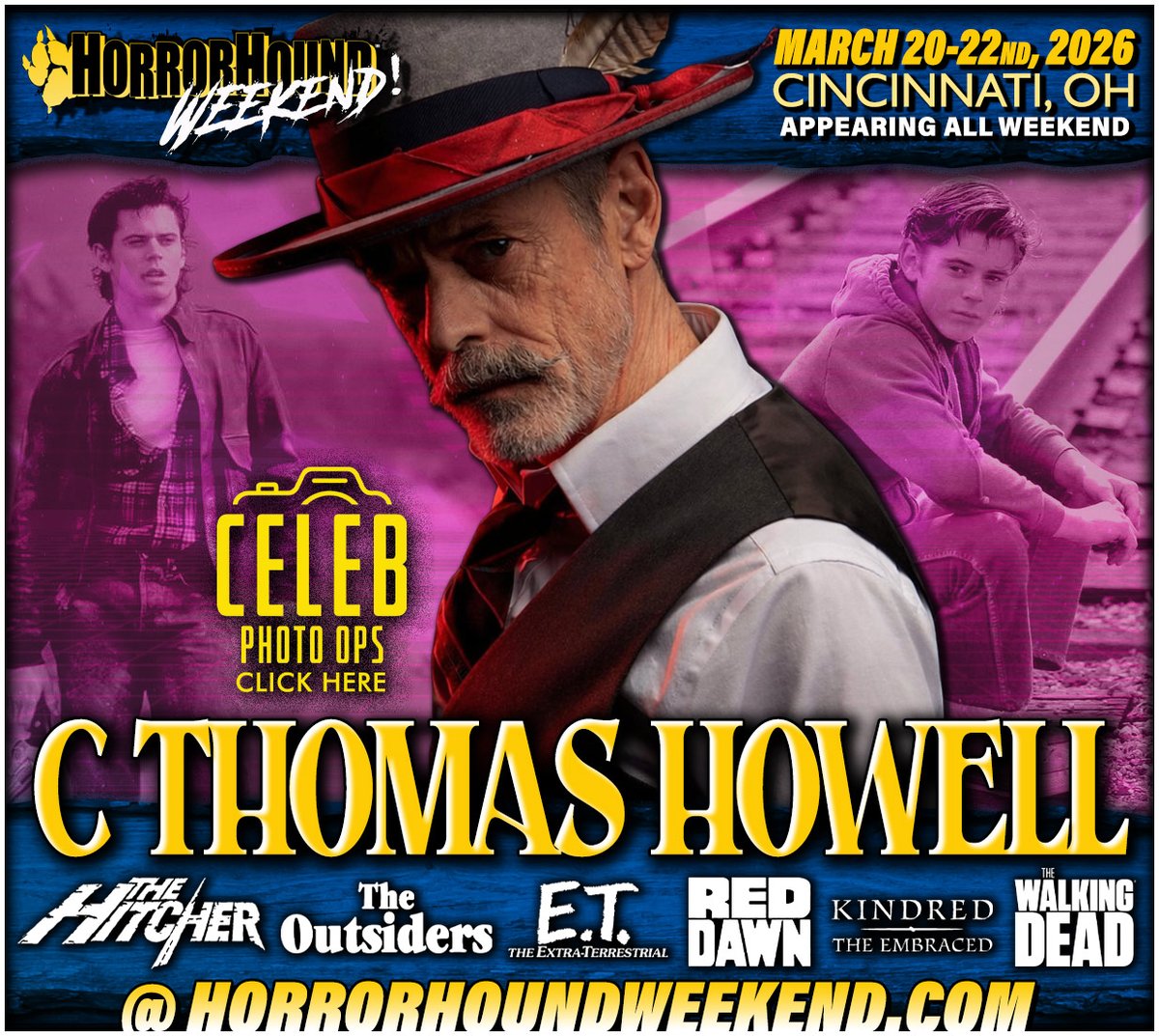 horrorhound's tweet image. Come meet C THOMAS HOWELL at HorrorHound Weekend Cincinnati • March 20-22nd, 2025. 

Visit bit.ly/4kS3bYR to secure your Pro Ops – including a Ralph Macchio Duo-Op!

Get your discount tickets today: horrorhoundweekend.com 

@c_thomashowell #Hitcher #Outsiders #ET #TWD