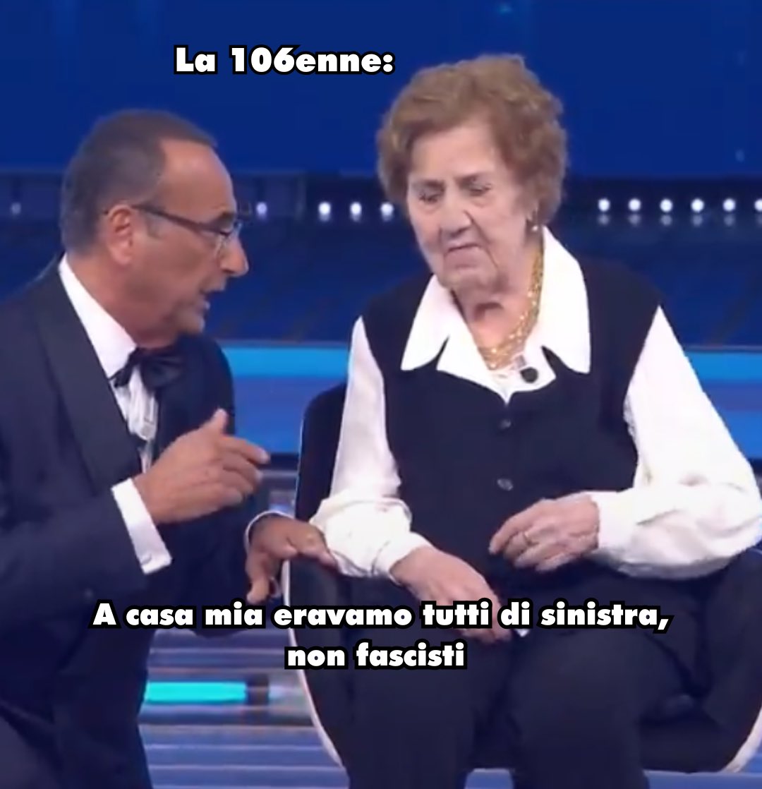 sdraiatiXCivati's tweet photo. Una 106enne non può far incazzare il governo: #sanremo2026 https://t.co/qPDpMN4hd4