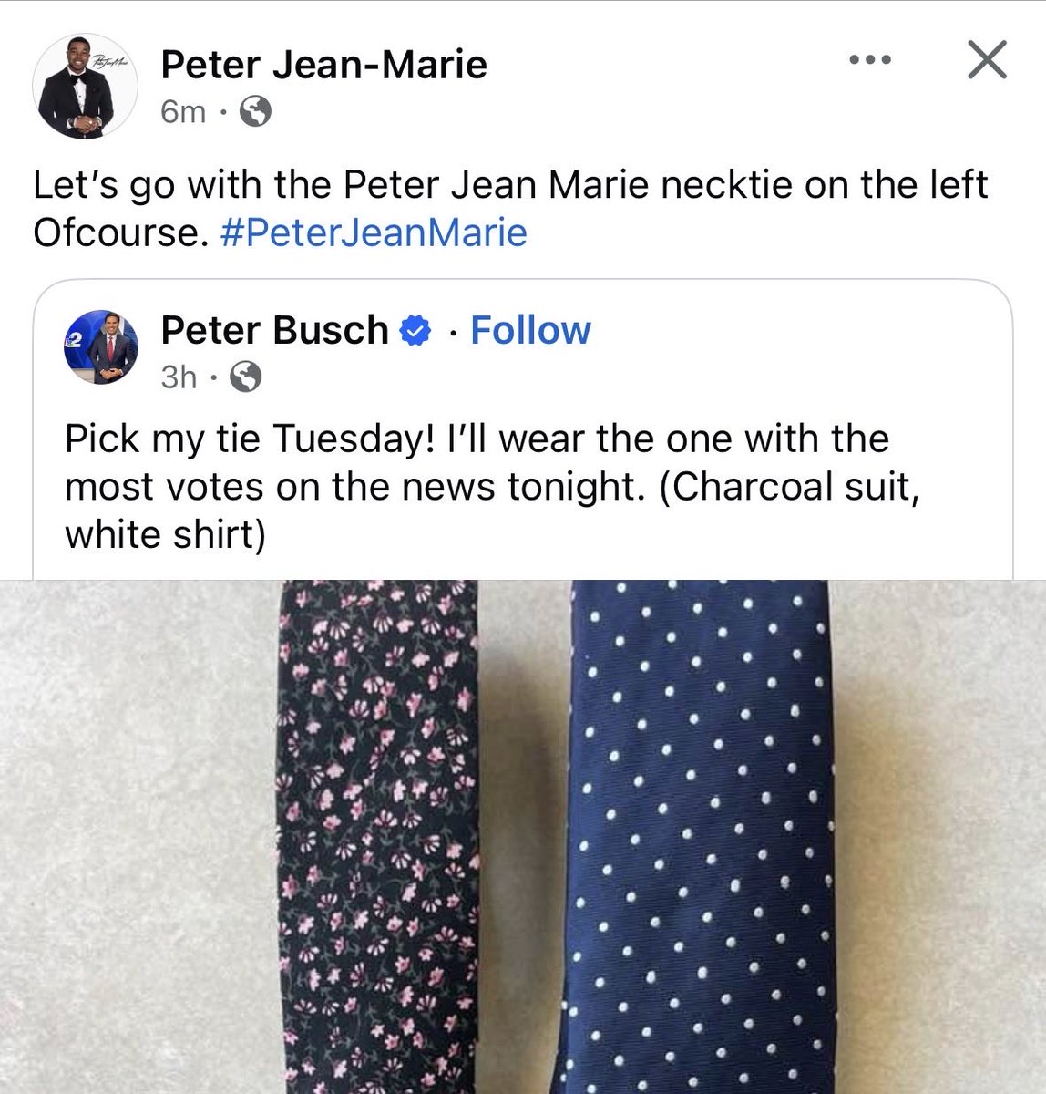 Peter Jean Marie Necktie, for tonight’s News Broadcast for sure. #PeterJeanMarie