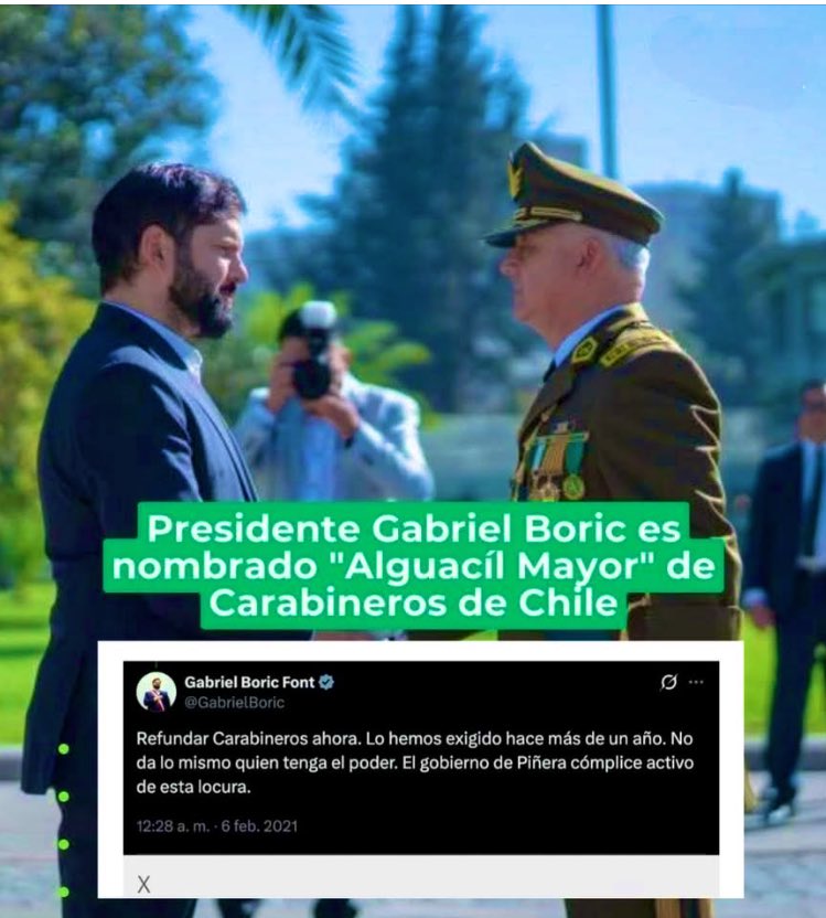 Condecorar a quien quería desde el día 1 destruir a la institución de Carabineros: ¡Es cobardía, no tiene otro nombre!
Kast debe pasar a retiro a toda la plana mayor de Carabineros y hacer una limpieza ideológica de la institución.