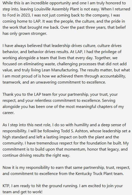 StevenHibbs's tweet photo. I’m excited to share I have been promoted to the role of Assistant Plant Manager at Kentucky Truck Plant.

#ReadySetFord #WeAreFord https://t.co/t7B8XFFJiJ